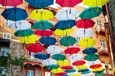 Stock Market - Assorted-color Opened Umbrella Hangs On Display
